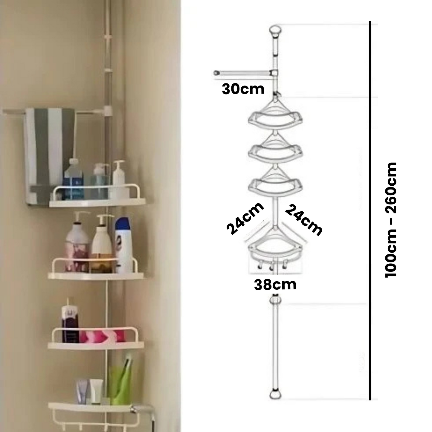 Juego Esquinero de Baño (4 Estantes + Tubo)