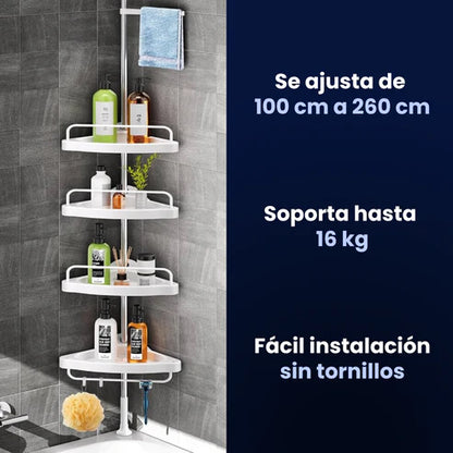 Juego Esquinero de Baño (4 Estantes + Tubo)